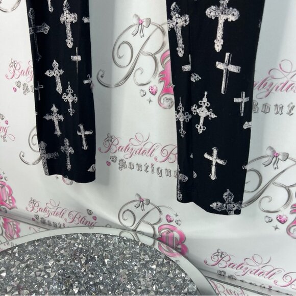 Topshop tights leggings all over print stretchy Black and White Cross Leggings - Picture 3 of 7